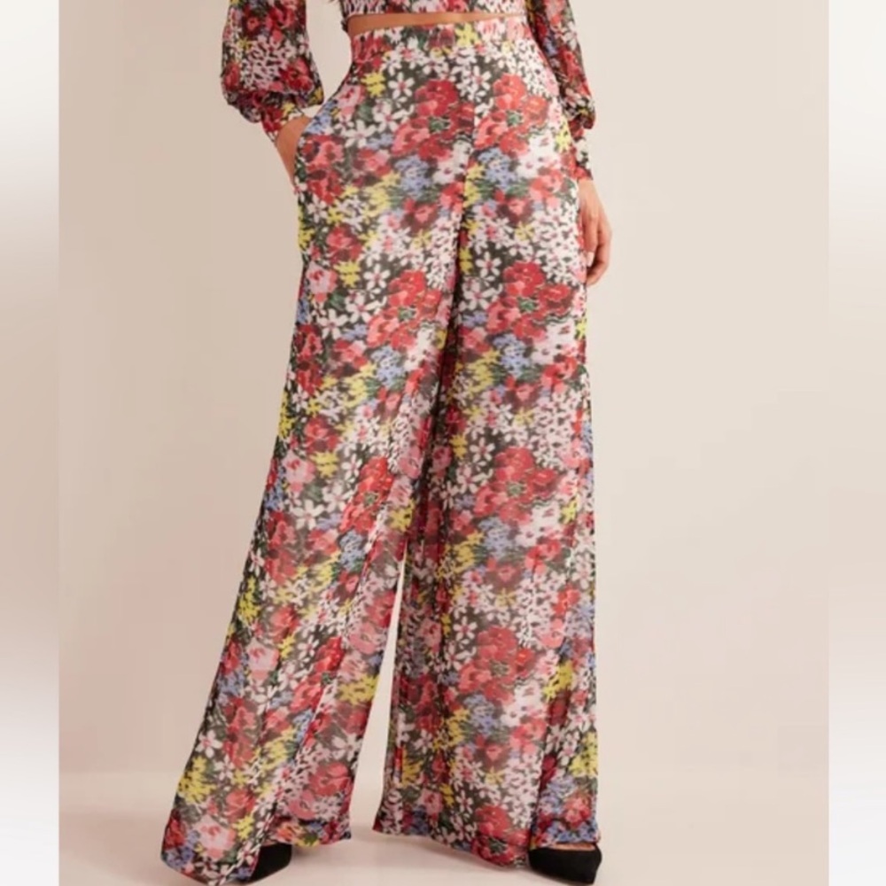 Boden Pink Printed Palazzo Trousers Floral Wide Leg Pants US 6‎